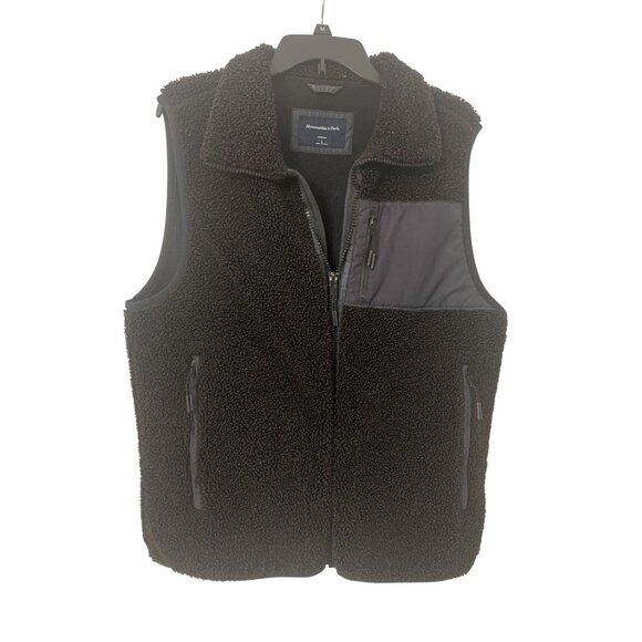 Abercrombie & Fitch L Black Sherpa Full-Zip Vest Casual Y2K - Picture 1 of 7